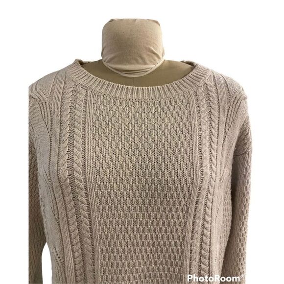 Gap Boyfriend Cable Knit Swtr Cream XL Ctn/Poly/Wool Blend Fisherman Weekend - Picture 7 of 12